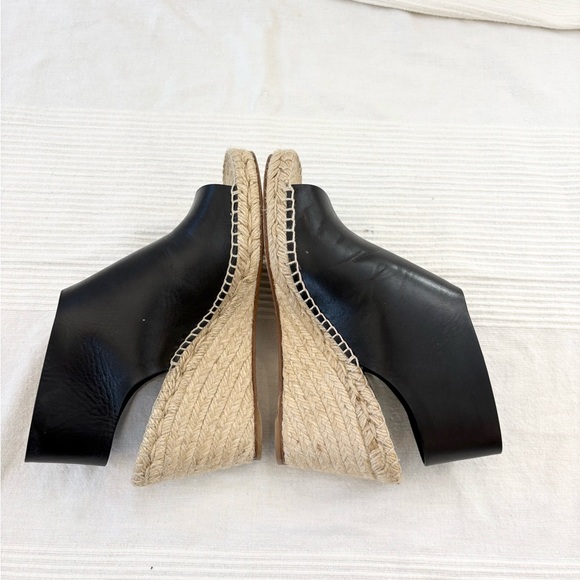 CÉLINE PARIS Black Leather Jute Espadrille Open Toe Heel Wedges EU 38 - Picture 6 of 14